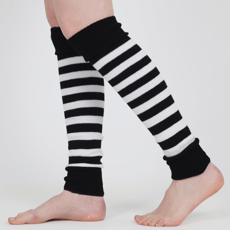 Mysocks Leg Warmers Extra Soft Stylish Fancy Winter 80s Party Dance Striped Long Legwarmers for Women Girls Ladies Striped White Black - Image 3